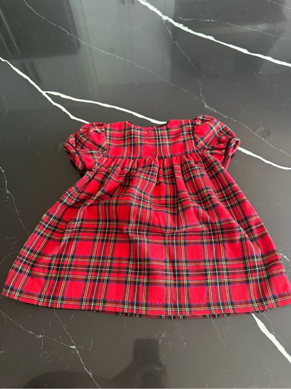 Red Plaid Girls' Holiday Dress‎ with Black Floral Detail